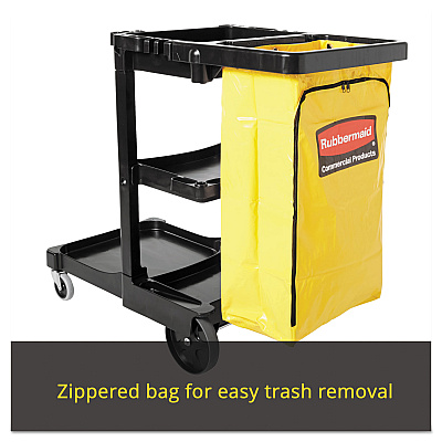 Rubbermaid Commercial Multi-Shelf Cleaning Cart, Plastic, 4 Shelves, 1 Bin, 20" x 45" x 38.25", Black (RCP617388BK)