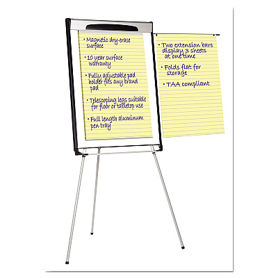 MasterVision Tripod Extension Bar Magnetic Dry-Erase Easel, 39" to 72" High, Black/Silver (BVCEA23066720)