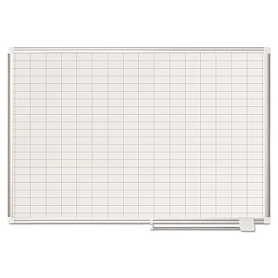 MasterVision Gridded Magnetic Steel Dry Erase Planning Board, 1 x 2 Grid, 48 x 36, White Surface, Silver Aluminum Frame (BVCMA0592830)