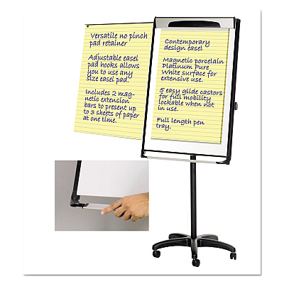 MasterVision Platinum Mobile Easel, 29 x 41, White Surface, Black Plastic Frame (BVCEA48066720)