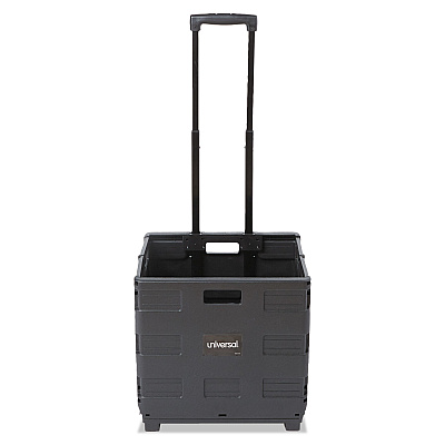 Universal Collapsible Mobile Storage Crate, Plastic, 18.25 x 15 x 18.25 to 39.37, Black (UNV14110)