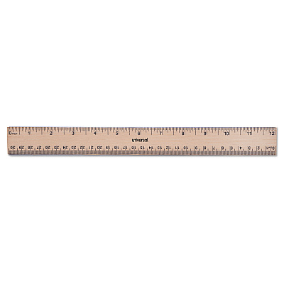 Universal Flat Wood Ruler W/double Metal Edge, Standard, 12" Long, Clear Lacquer Finish (UNV59021)