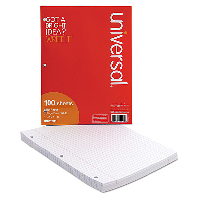 Universal Filler Paper, 3-Hole, 8.5 x 11, Medium/College Rule, 100/Pack (UNV20911)