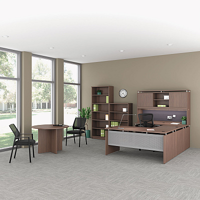 Alera Sedina Series Hutch with Sliding Doors, 66w x 15d x 42.5h, Modern Walnut (ALESE266615WA)