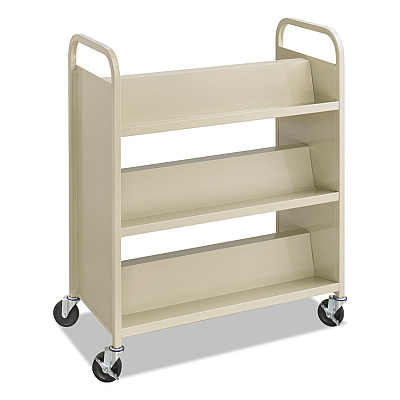 Safco Steel Double-Sided Book Cart, Metal, 6 Shelves, 300 lb Capacity, 36" x 18.5" x 43.5", Sand (SAF5357SA)