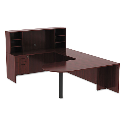 Alera Valencia Series D-Top Desk, 71" x 35.5" x 29.63", Mahogany (ALEVA277236MY)