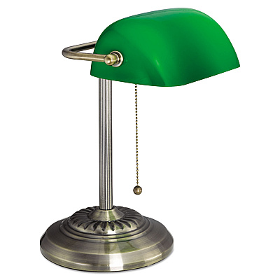 Alera Traditional Banker's Lamp, Green Glass Shade, 10.5w x 11d x 13h, Antique Brass (ALELMP557AB)