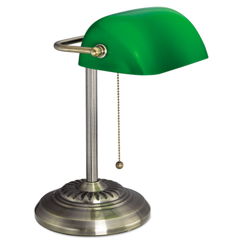 Alera Traditional Banker's Lamp, Green Glass Shade, 10.5w x 11d x 13h, Antique Brass (LMP557AB)