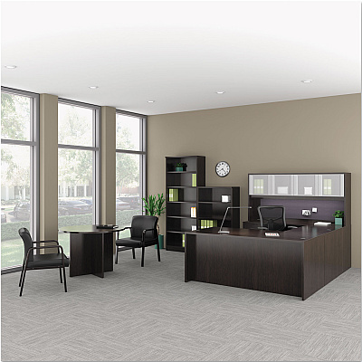 Alera Valencia Series Bow Front Desk Shell, 71" x 41.38" x 29.63", Espresso (ALEVA227236ES)