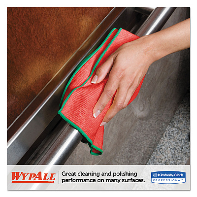 WypAll Microfiber Cloths, Reusable, 15.75 x 15.75, Red, 6/Pack, 4 Packs/Carton (KCC83980)
