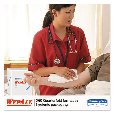 WypAll General Clean X60 Cloths, 1/4 Fold, 12.5 x 10, White, 70/Pack, 8 Packs/Carton (KCC41083)