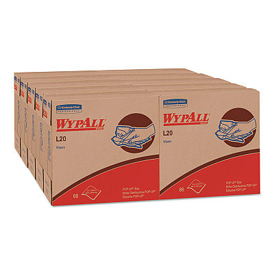 WypAll L20 Towels, POP-UP Box, 4-Ply, 9.1 x 16.8, Unscented, White, 88/Box, 10 Boxes/Carton (KCC47044)