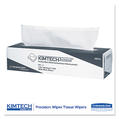 Kimtech Precision Wiper, POP-UP Box, 1-Ply, 14.7 x 16.6 Unscented, White, 144/Box (KCC05514)