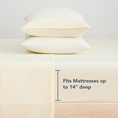 Host & Home Microfiber Fitted Sheets - Queen - Ivory W/ Blue Hem, Case Of 24 (MFS-608012-IV)