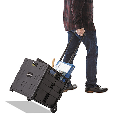 Universal Collapsible Mobile Storage Crate, Plastic, 18.25 x 15 x 18.25 to 39.37, Black (UNV14110)