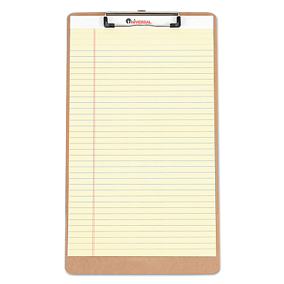 Universal Hardboard Clipboard with Low-Profile Clip, 0.5" Clip Capacity, Holds 8.5 x 14 Sheets, Brown, 3/Pack (UNV05563)