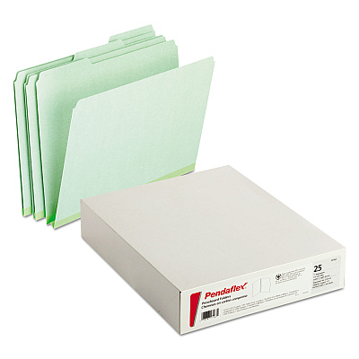 Pendaflex Pressboard Expanding File Folders, 1/3-Cut Tabs: Assorted, Letter Size, 1" Expansion, Green, 25/Box (PFX17167)