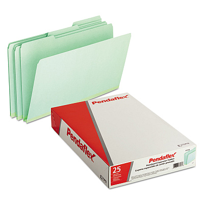 Pendaflex Pressboard Expanding File Folders, 1/3-Cut Tabs: Assorted, Legal Size, 1" Expansion, Green, 25/Box (PFX17171)