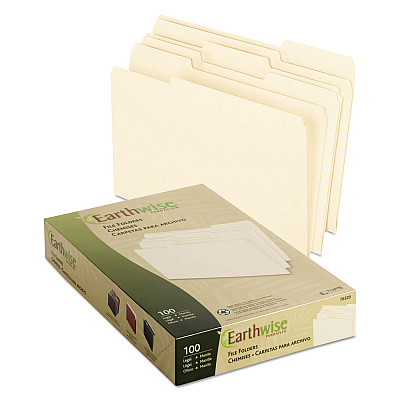 Earthwise by Pendaflex 100% Recycled Manila File Folder, 1/3-Cut Tabs: Assorted, Legal Size, 0.75" Expansion, Manila, 100/Box (PFX76520)