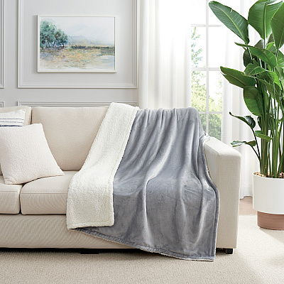 Host & Home Plush To Sherpa Throw Blanket 50x60 Ivory, Case Of 4 (TH-PF-5060-GY)