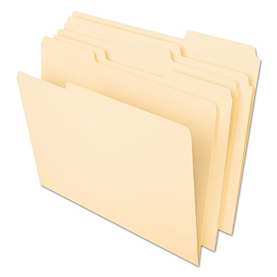 Pendaflex Interior File Folders, 1/3-Cut Tabs: Assorted, Letter Size, Manila, 100/Box (PFX421013)
