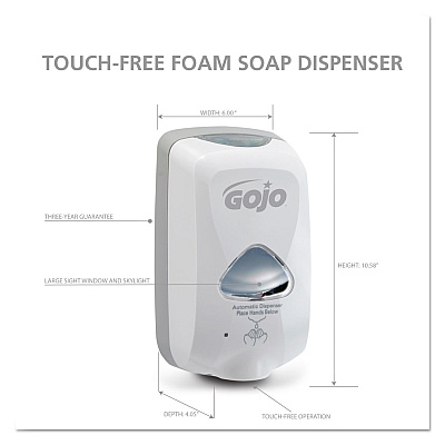 GOJO TFX Touch-Free Automatic Foam Soap Dispenser, 1,200 mL, 4.1 x 6 x 10.6, Gray (GOJ274012)