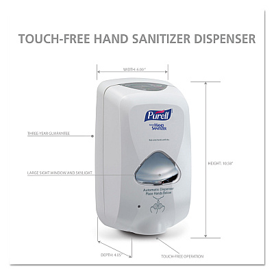 PURELL TFX Touch Free Dispenser, 1,200 mL, 6.5 x 4.5 x 10.58, Dove Gray (GOJ272012)