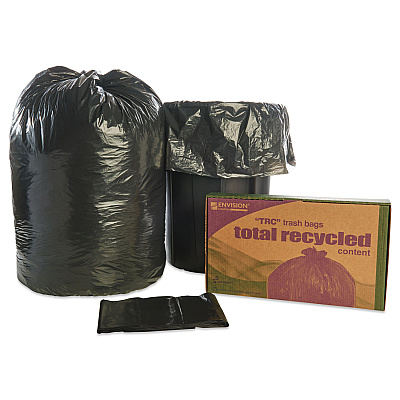AbilityOne 8105013862399, SKILCRAFT Recycled Content Trash Can Liners, 60 gal, 1.5 mil, 38" x 60", Black/Brown, 100/Carton