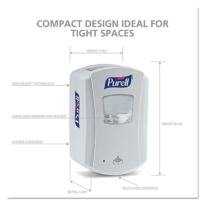 PURELL LTX-7 Touch-Free Dispenser, 700 mL, 5.75 x 4 x 8.62, White (GOJ132004)