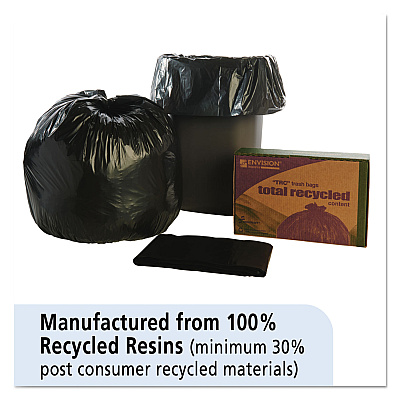 AbilityOne 8105013862323, SKILCRAFT Recycled Content Trash Can Liners, 33 gal, 1.5 mil, 33" x 40", Black/Brown, 100/Box