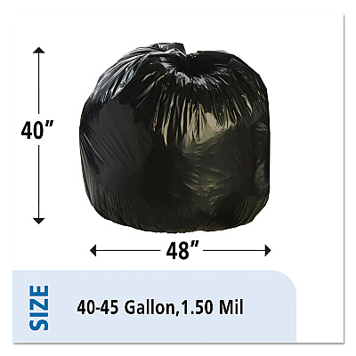 AbilityOne 8105013862329, SKILCRAFT Recycled Content Trash Can Liners, 45 gal, 1.5 mil, 40" x 48", Black/Brown, 100/Carton