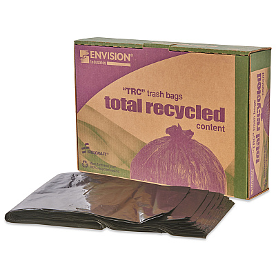 AbilityOne 8105013862399, SKILCRAFT Recycled Content Trash Can Liners, 60 gal, 1.5 mil, 38" x 60", Black/Brown, 100/Carton
