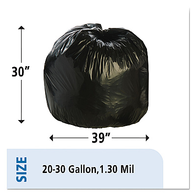 AbilityOne 8105013862290, SKILCRAFT Recycled Content Trash Can Liners, 30 gal, 1.3 mil, 30" x 39", Black/Brown, 100/Carton