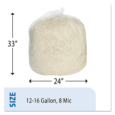 AbilityOne 8105015171365, SKILCRAFT Trash Can Liner - High-Density, 16 gal, 8 mic, 24" x 33", Natural, 1,000/Carton
