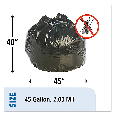 AbilityOne 8105015346819, SKILCRAFT Insect Repellent Trash Bags, 45 gal, 2 mil, 40" x 45", Black, Flat Pack, 65/Box
