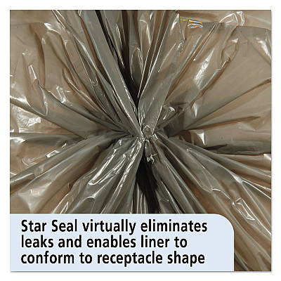 AbilityOne 8105015171364, SKILCRAFT Trash Can Liner - Linear Low-Density, 60 gal, 1 mil, 38" x 58", Gray, Perforated Roll, 100/Box