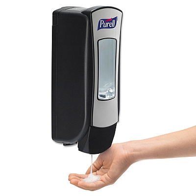 PURELL ADX-12 Dispenser, 1,200 mL, 4.5 x 4 x 11.25, Chrome/Black, 6/Carton (GOJ882806)