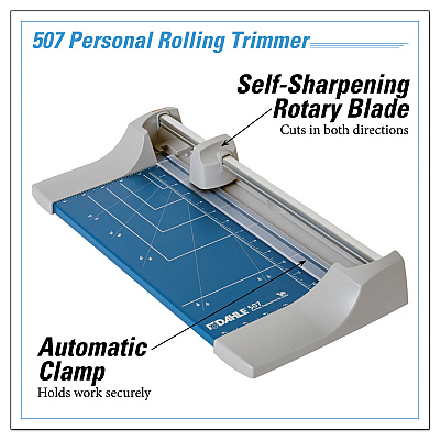 Dahle Rolling/Rotary Paper Trimmer/Cutter, 7 Sheets, 12" Cut Length, Metal Base, 8.25 x 17.38 (DAH507)