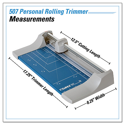 Dahle Rolling/Rotary Paper Trimmer/Cutter, 7 Sheets, 12" Cut Length, Metal Base, 8.25 x 17.38 (DAH507)