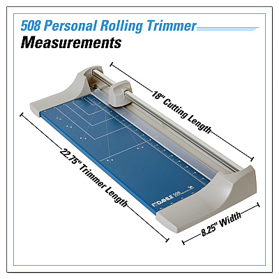 Dahle Rolling/Rotary Paper Trimmer/Cutter, 7 Sheets, 18" Cut Length, Metal Base, 8.25 x 22.88 (DAH508)