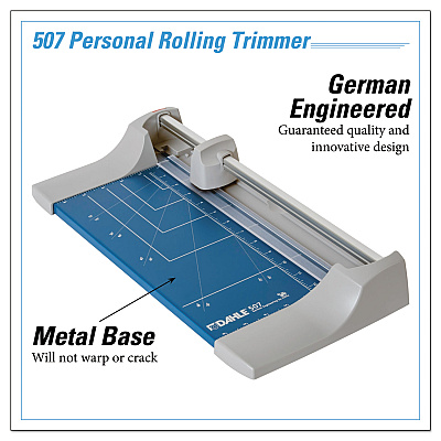 Dahle Rolling/Rotary Paper Trimmer/Cutter, 7 Sheets, 12" Cut Length, Metal Base, 8.25 x 17.38 (DAH507)