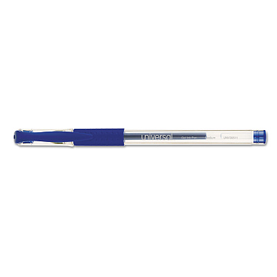 Universal Comfort Grip Gel Pen, Stick, Medium 0.7 mm, Blue Ink, Clear/Blue Barrel, Dozen (UNV39511)