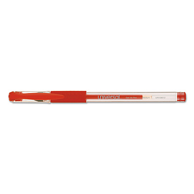 Universal Comfort Grip Gel Pen, Stick, Medium 0.7 mm, Red Ink, Clear/Red Barrel, Dozen (UNV39512)