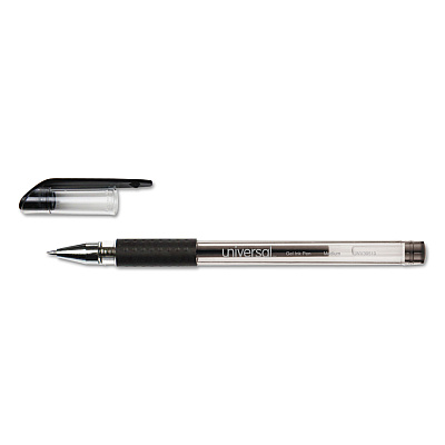 Universal Comfort Grip Gel Pen, Stick, Medium 0.7 mm, Black Ink, Clear/Black Barrel, Dozen (UNV39510)