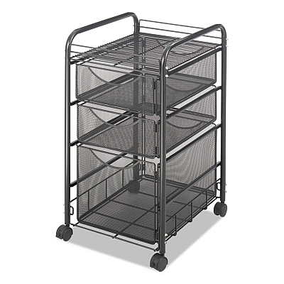 Safco Onyx Mesh Mobile File with Two Supply Drawers, Metal, 1 Shelf, 3 Drawers, 15.75" x 17" x 27", Black (SAF5213BL)