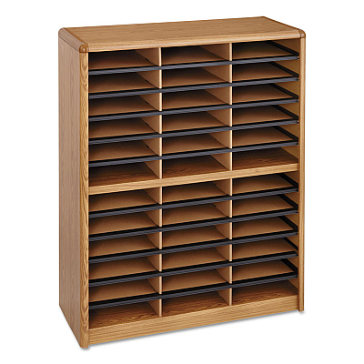 Safco Steel/Fiberboard Literature Sorter, 36 Compartments, 32.25 x 13.5 x 38, Oak (SAF7121MO)