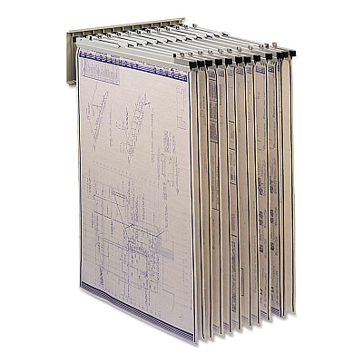 Safco Sheet File Pivot Wall Rack, 12 Hanging Clamps, 24w x 14.75d x 9.75h, Sand (SAF5016)