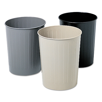 Safco Round Wastebaskets, 6 gal, Steel, Black (SAF9604BL)