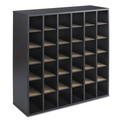 Safco Wood Mail Sorter with Adjustable Dividers, Stackable, 36 Compartments, 33.75 x 12 x 32.75, Black (SAF7766BL)