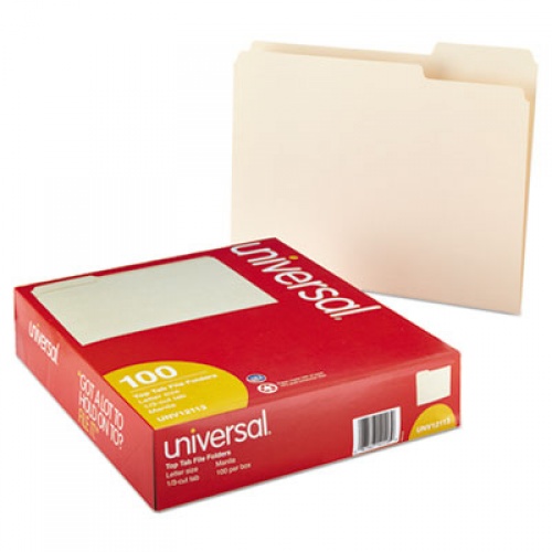 Universal Top Tab Manila File Folders, 1/3-Cut Tabs: Assorted, Letter Size, 0.75" Expansion, Manila, 100/Box (12113)